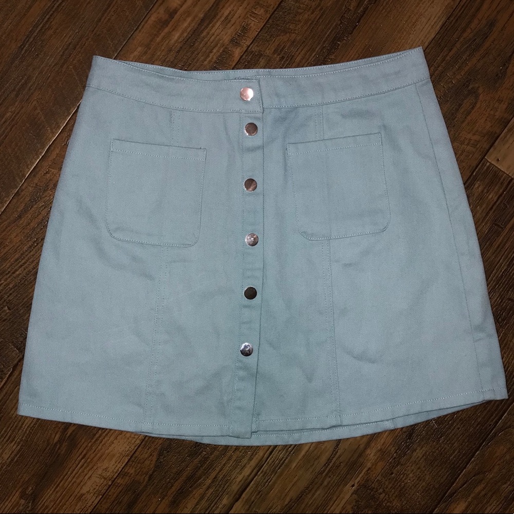 Baby blue button up skirt